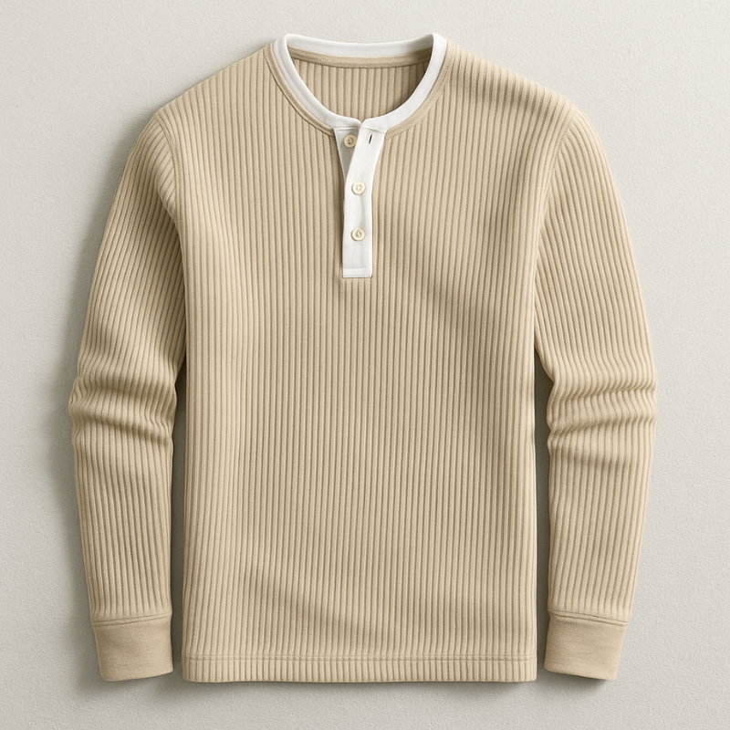 Logan Men's Henley Long Sleeve Shirt – Waffle Knit Cotton Blend Pullover