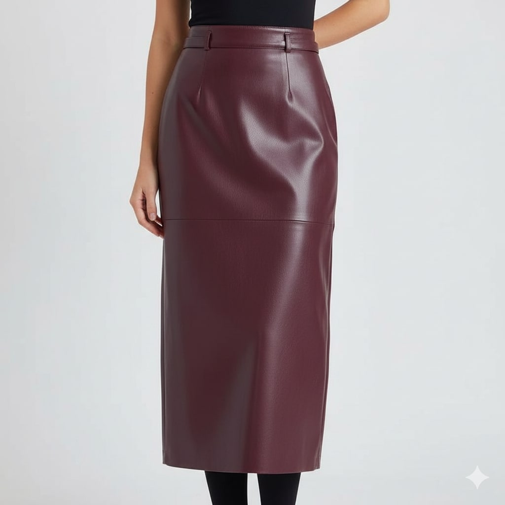Darla Women’s Leather Pencil Skirt – High-Waist Slim Fit Leather Skirt