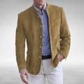 Griffin Men’s Blazer Jacket – Suede Texture with Mandarin Collar & Tailored Fit