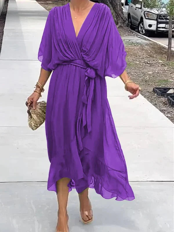 Madison V-Neck Chiffon Maxi Dress