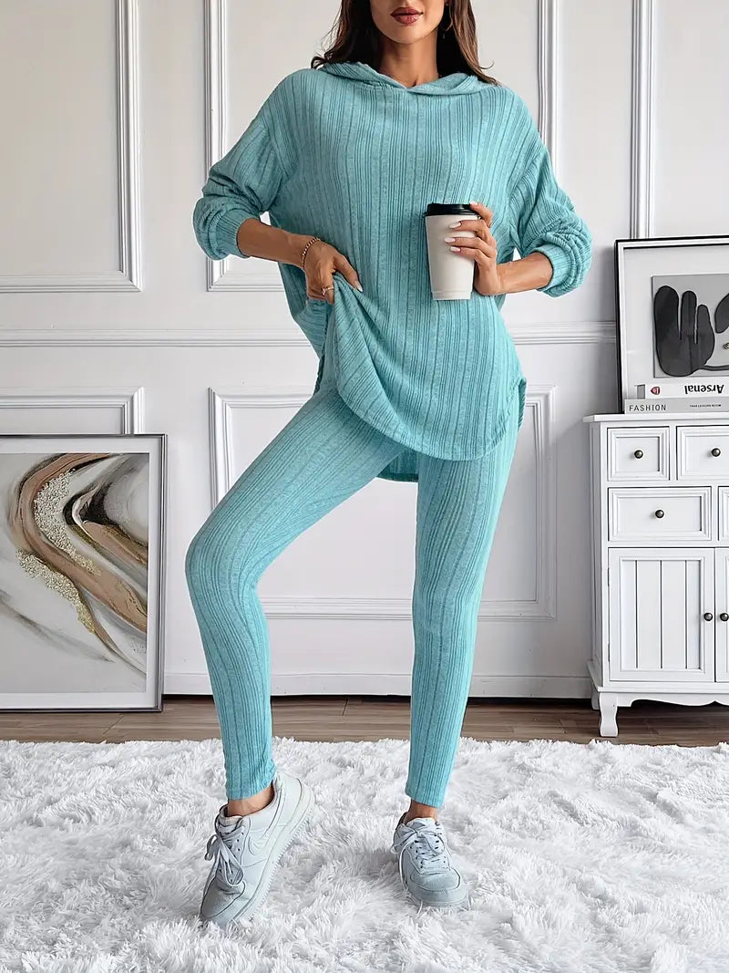 Camelia Women’s Lounge Set – Ribbed Soft Stretch-Knit Two-Piece Outfit