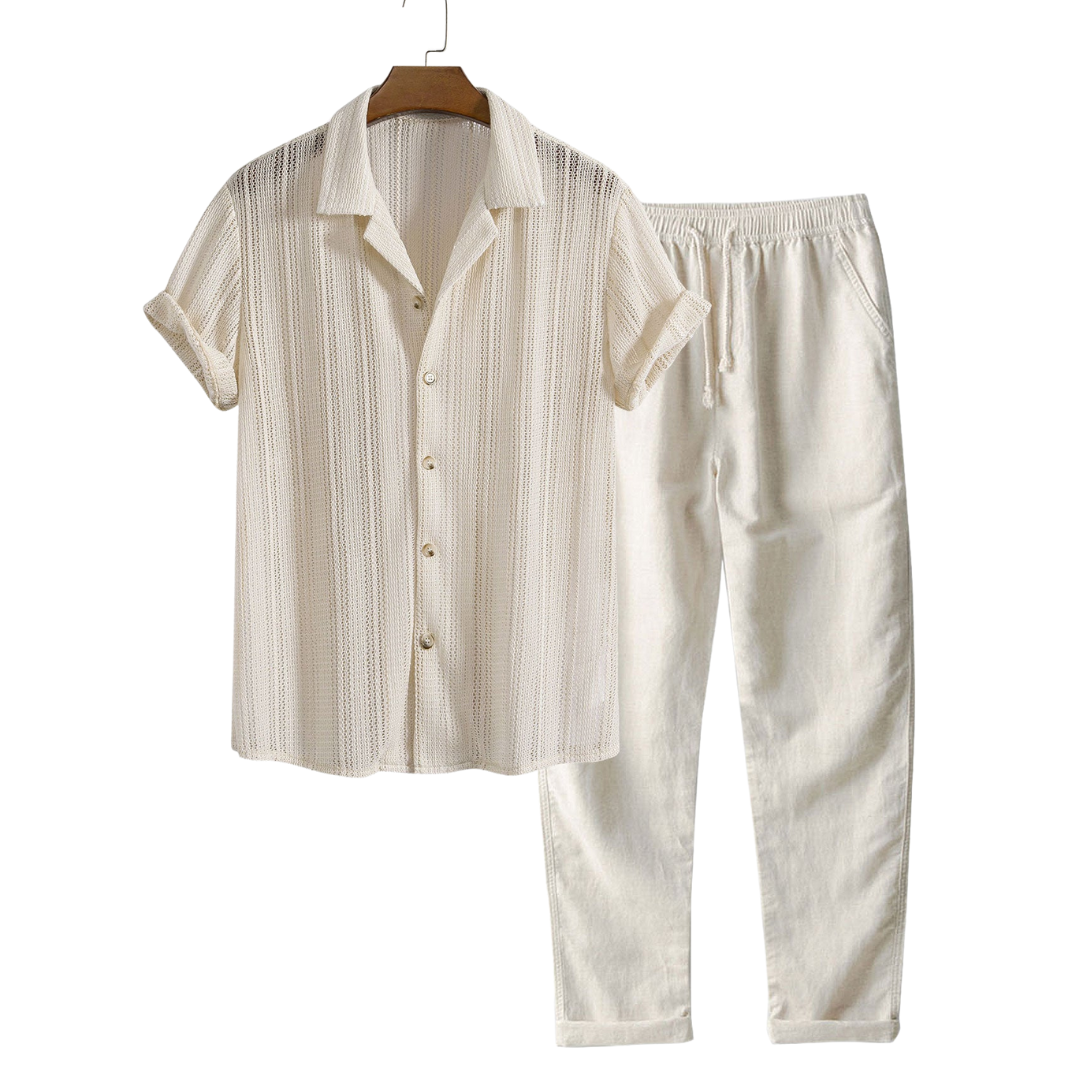 Caleb Men's Summer Shirt Set – Textured Cotton Blend for Laid-Back Style
