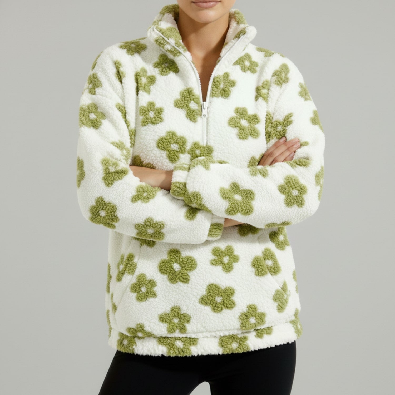 Eliza Women's Fleece Pullover – Floral Soft Half-Zip Oversized Winter Pullover