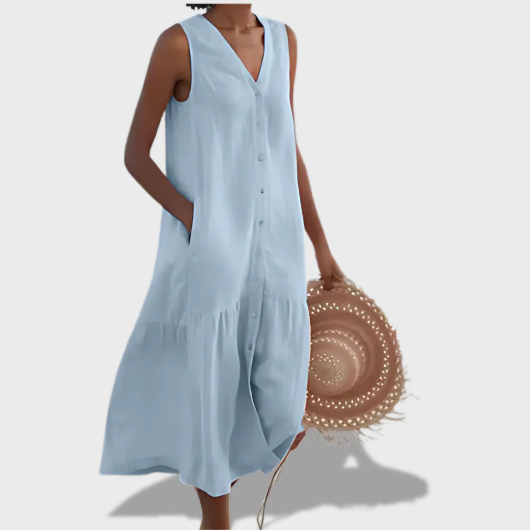 Kaia Relaxed Pocket Shirt Dress – Breathable Sleeveless Design for Warm Days
