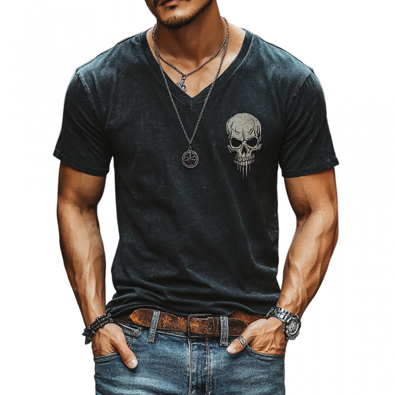 Serena Skull Print V-Neck Tee