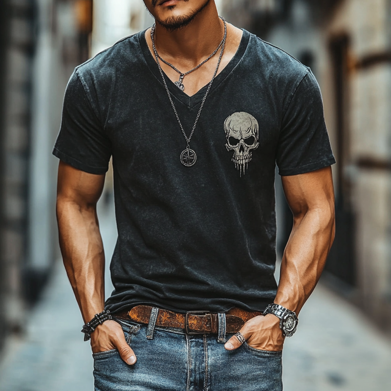 Serena Skull Print V-Neck Tee