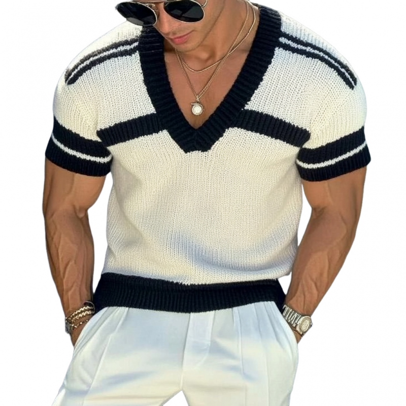 Elias Striped Jacquard V-Neck Shirt