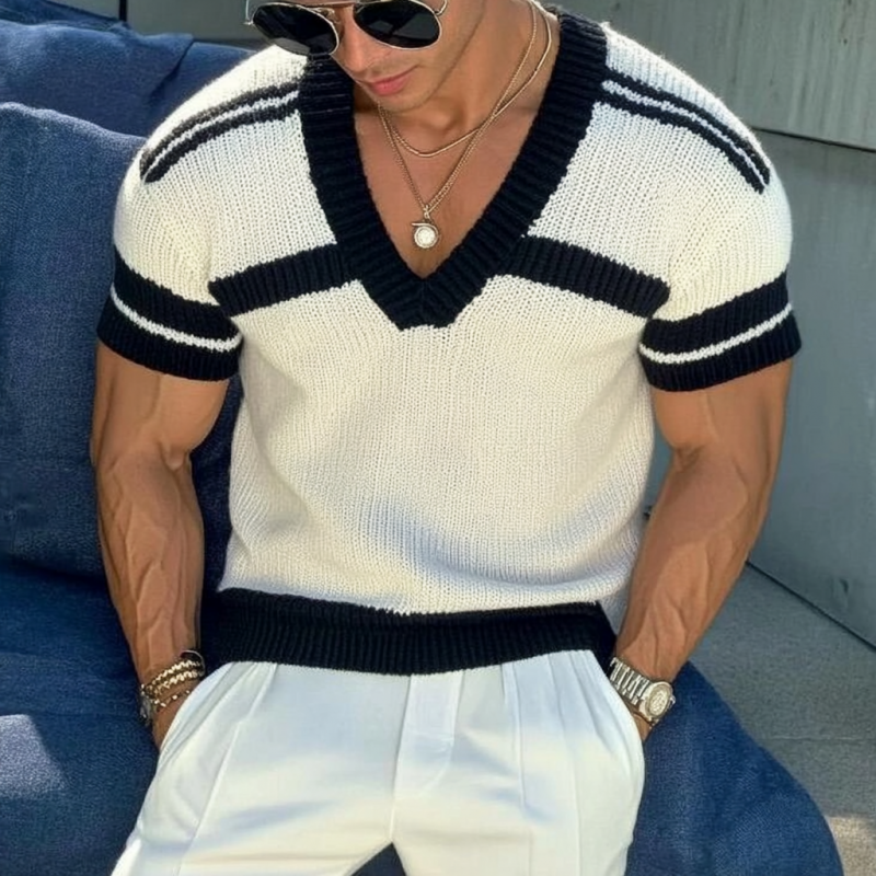 Elias Striped Jacquard V-Neck Shirt