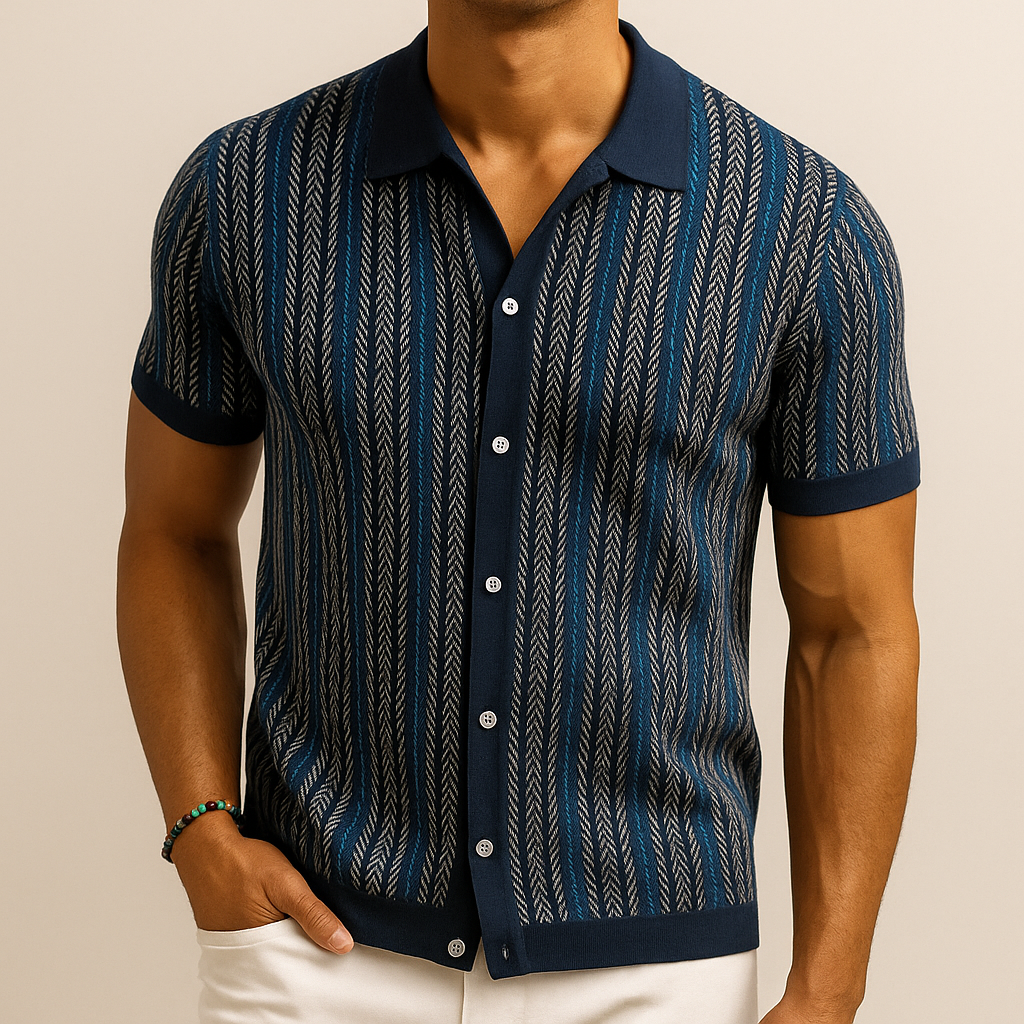 Daniel Men’s Short Sleeve Button Up Shirt – Organic Cotton Herringbone Design