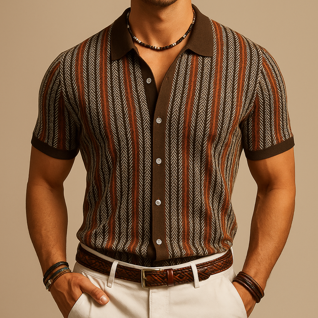 Daniel Men’s Short Sleeve Button Up Shirt – Organic Cotton Herringbone Design