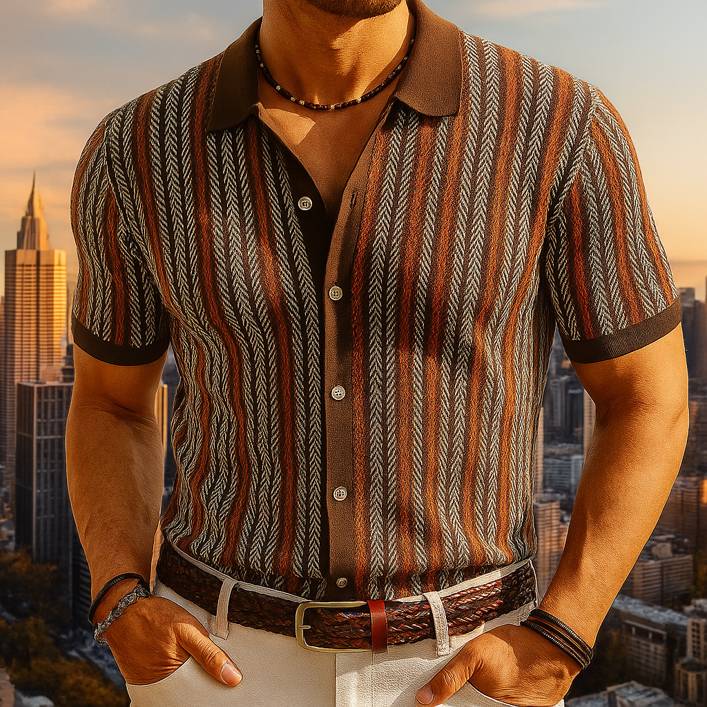 Daniel Men’s Short Sleeve Button Up Shirt – Organic Cotton Herringbone Design