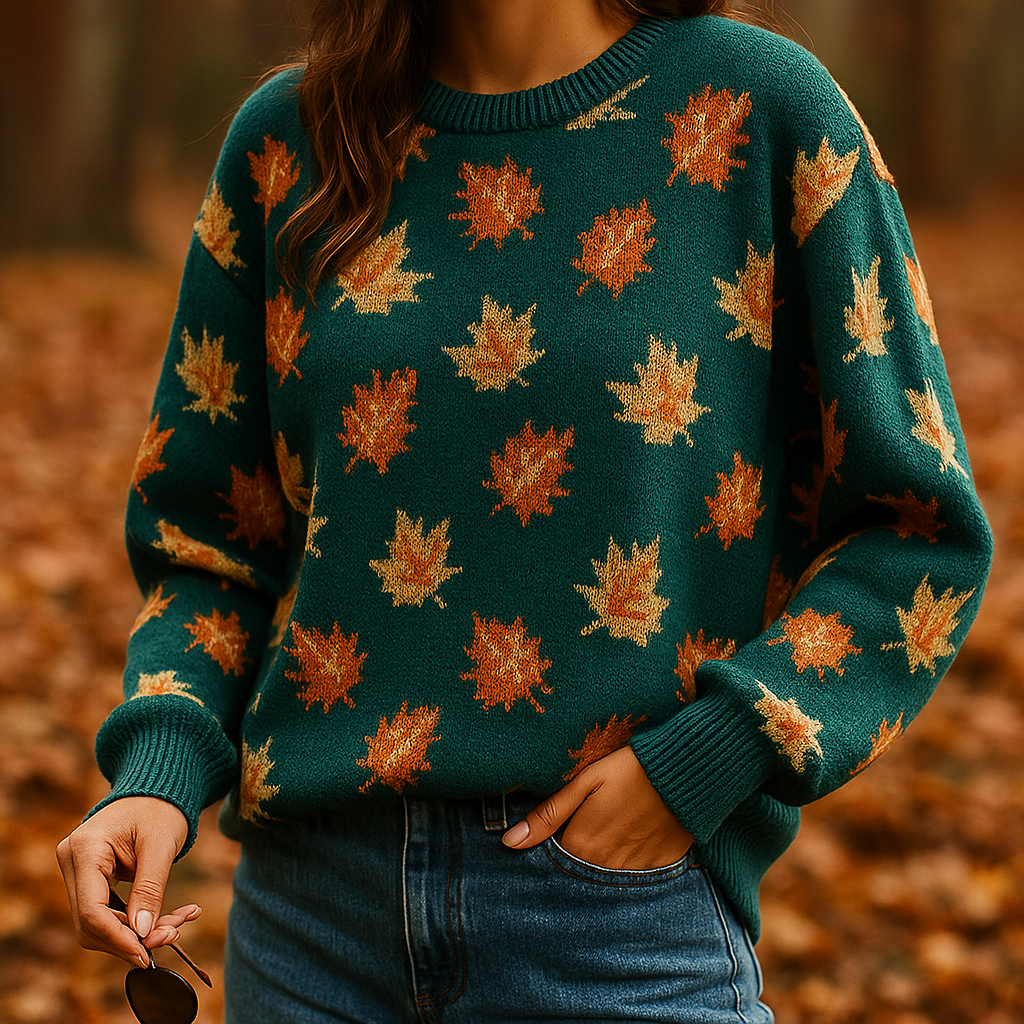 Avery Maplewood Women’s Sweater – Autumn-Inspired Leaf Pattern Pullover