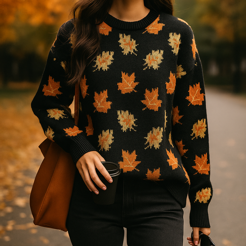 Avery Maplewood Women’s Sweater – Autumn-Inspired Leaf Pattern Pullover