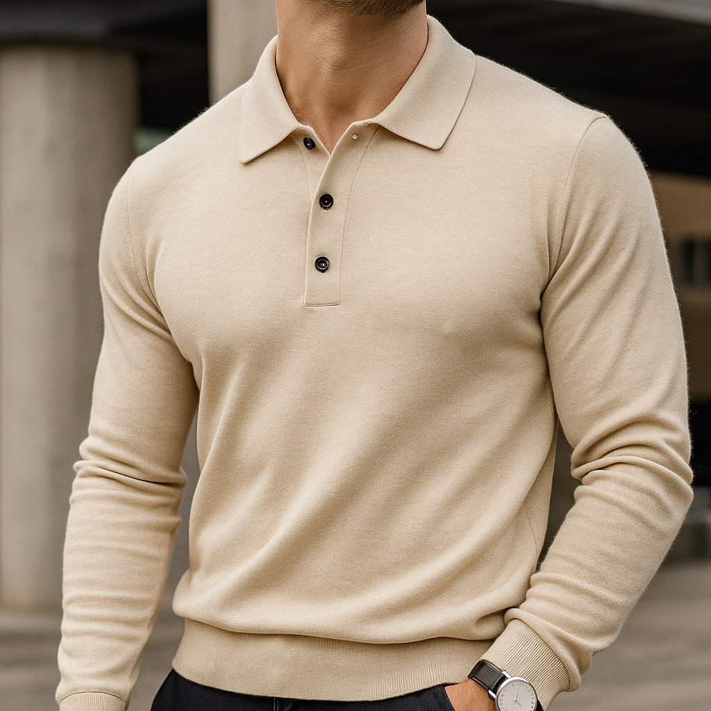 Darian Men’s Polo Sweater – Classic Long Sleeve Merino Wool Knit