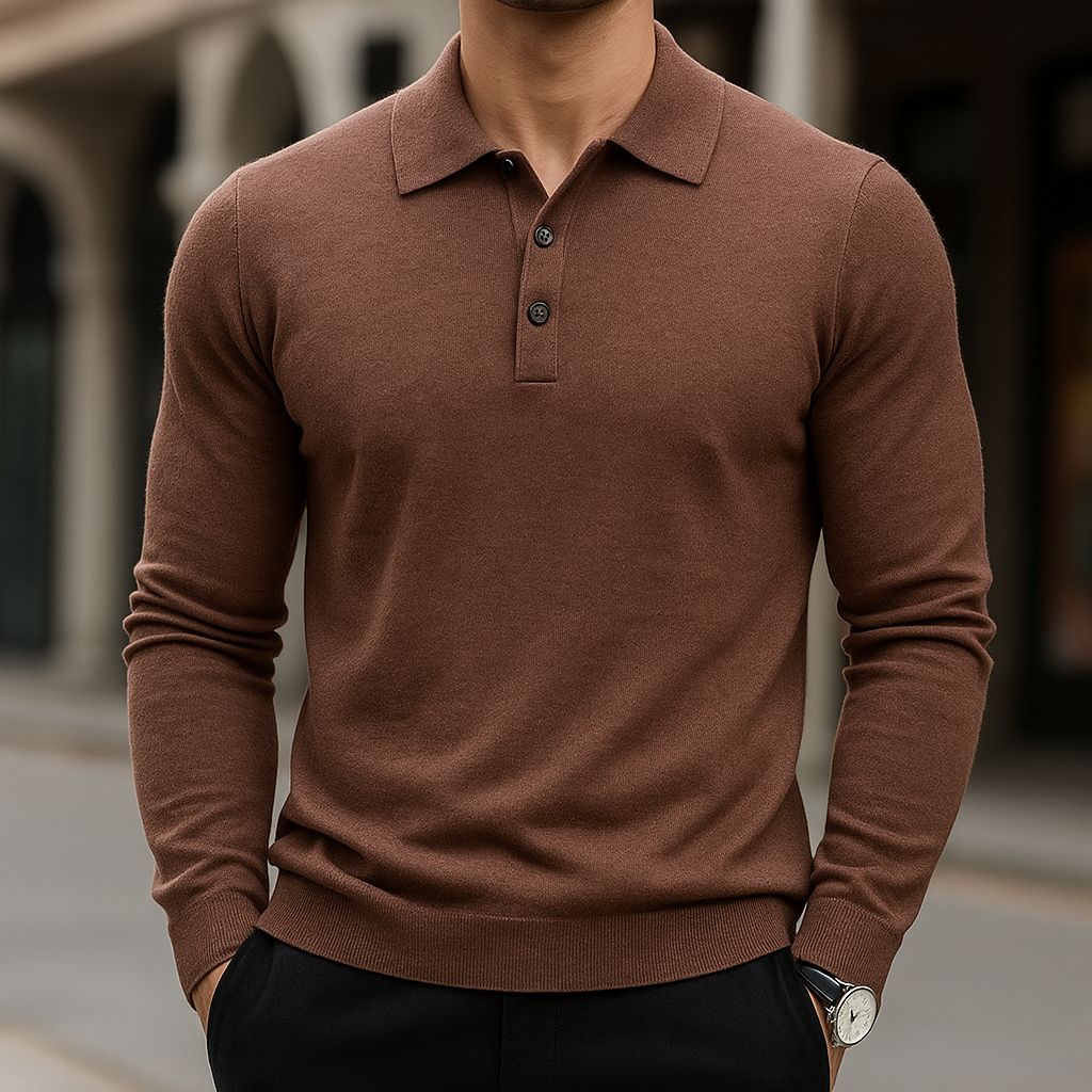 Darian Men’s Polo Sweater – Classic Long Sleeve Merino Wool Knit