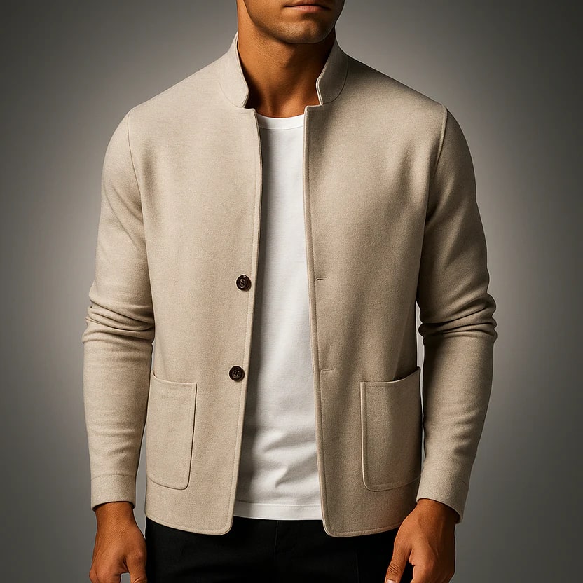 Gilbert Men’s Knit Cardigan – Italian-Style with Mandarin Collar
