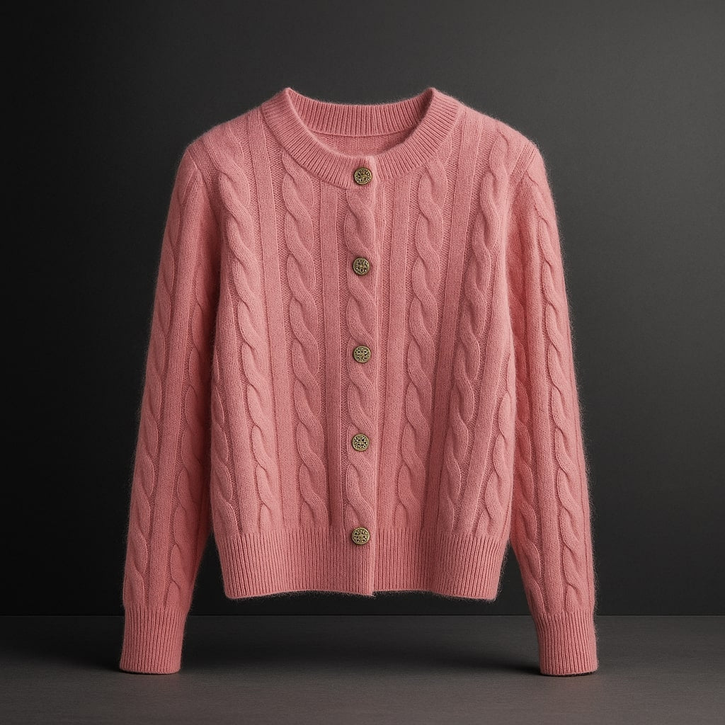 Matilda Women’s Cable Knit Cardigan – Mink Wool Blend Sweater