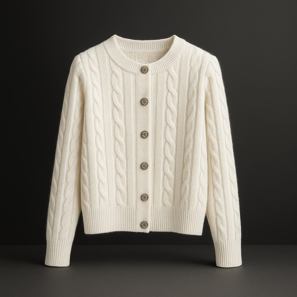 Matilda Women’s Cable Knit Cardigan – Mink Wool Blend Sweater