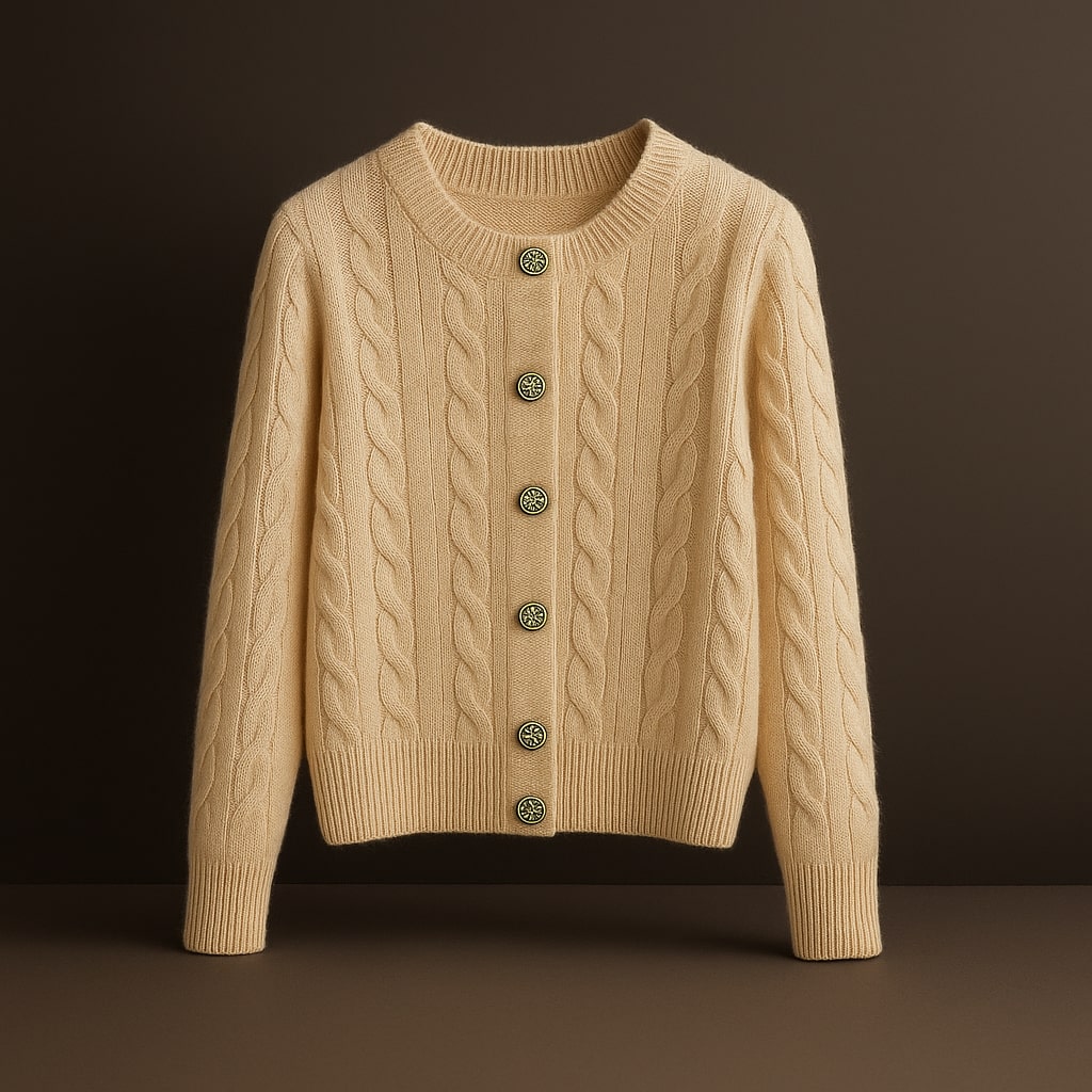 Matilda Women’s Cable Knit Cardigan – Mink Wool Blend Sweater