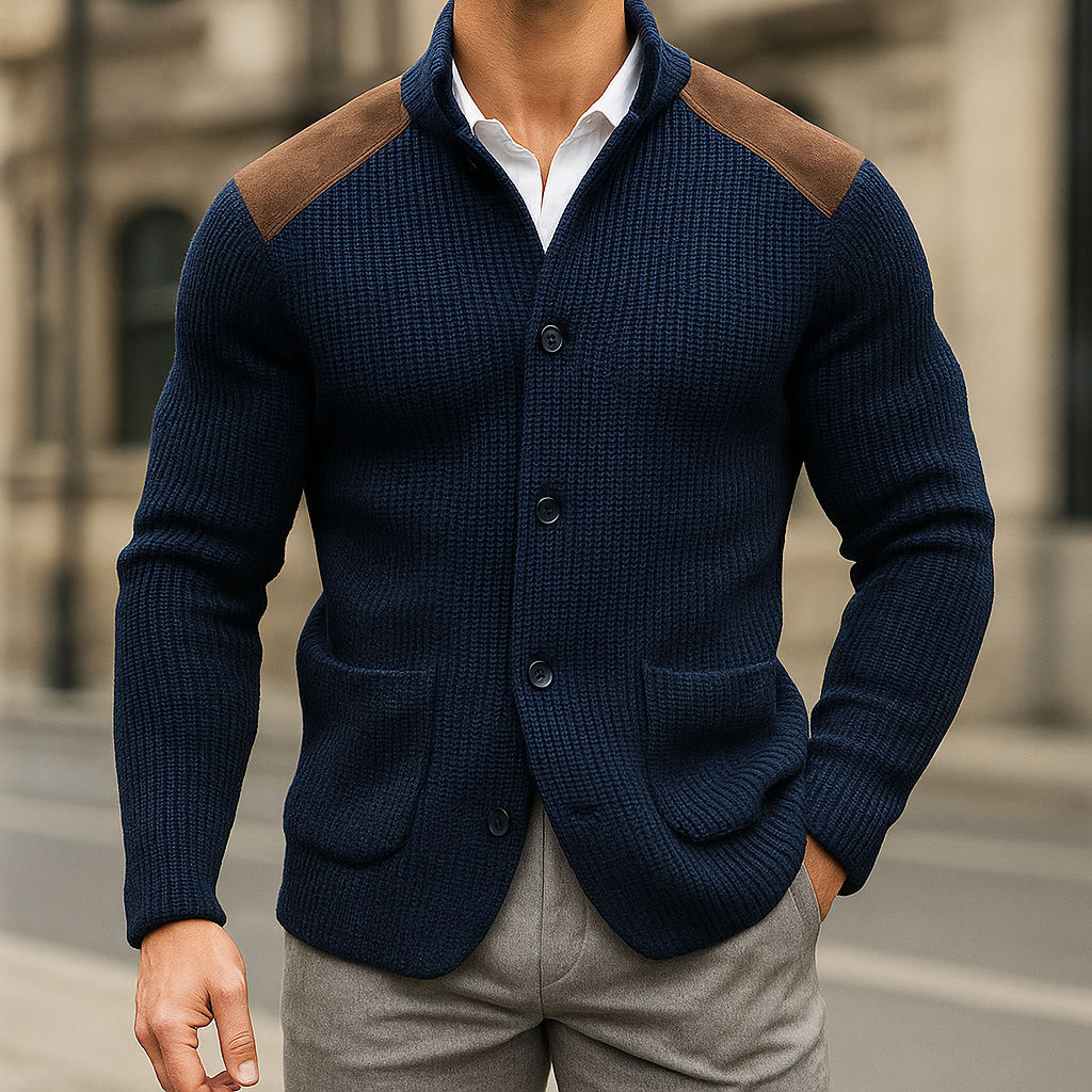 Dario Men’s Knitted Blazer – Suede Accent Design with Italian-Inspired Detailing