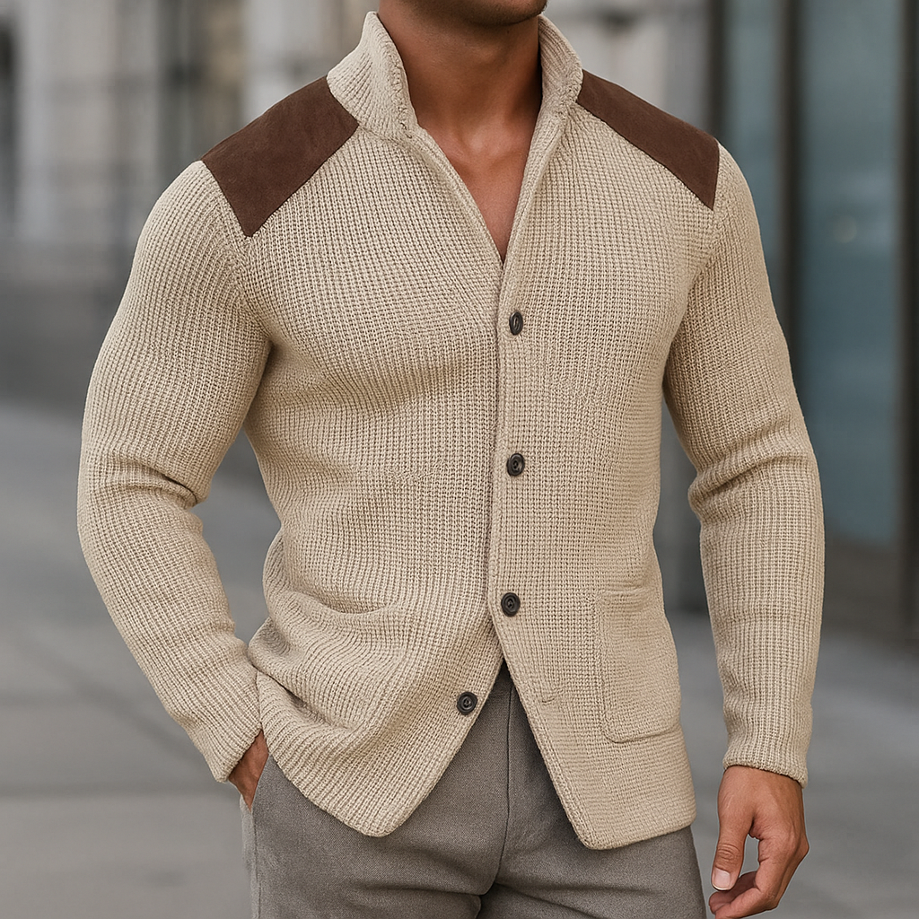 Dario Men’s Knitted Blazer – Suede Accent Design with Italian-Inspired Detailing
