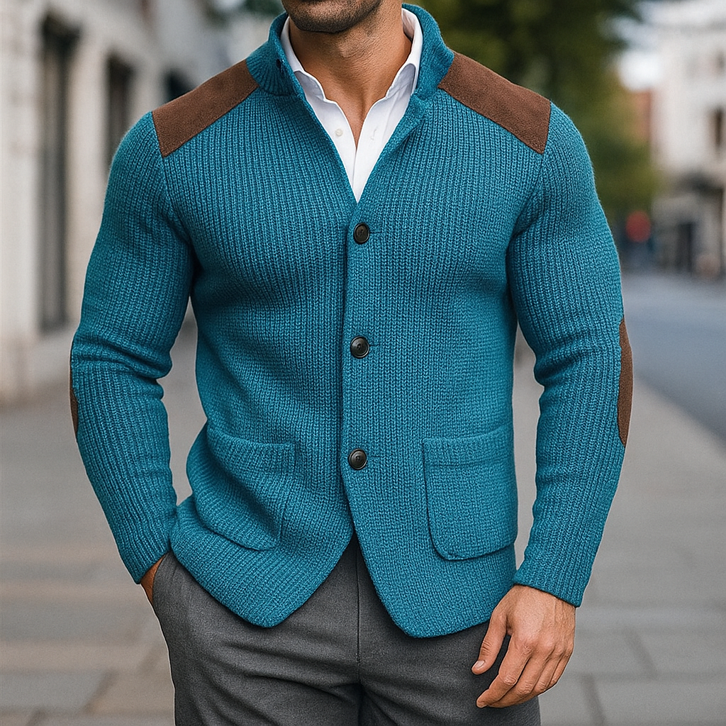 Dario Men’s Knitted Blazer – Suede Accent Design with Italian-Inspired Detailing