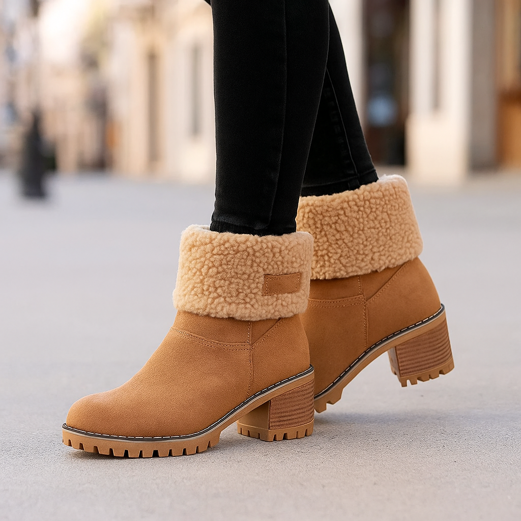 Avery Women’s Suede Ankle Boots – Plush Fur-Lined Block Heel