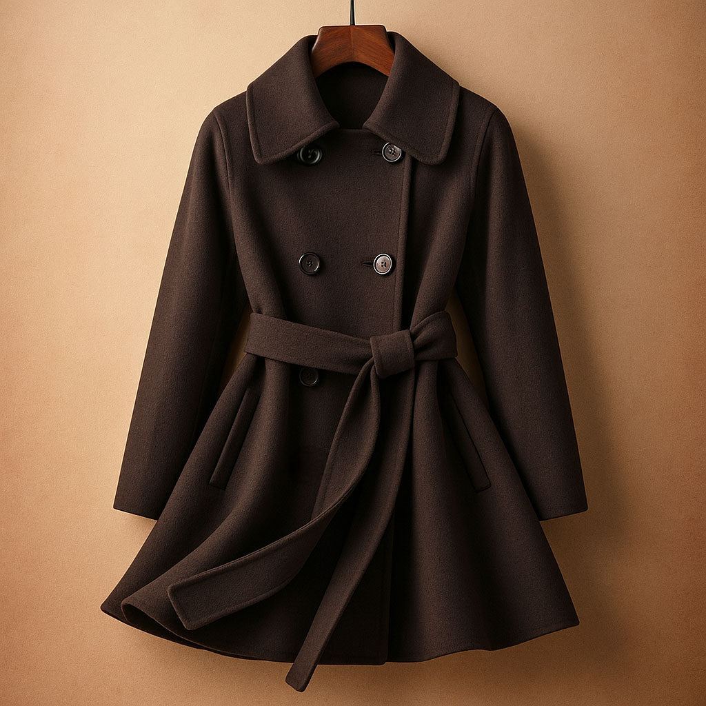 Seraphina Women’s Wool Wrap Coat – Double-Breasted Long Belted Winter Overcoat