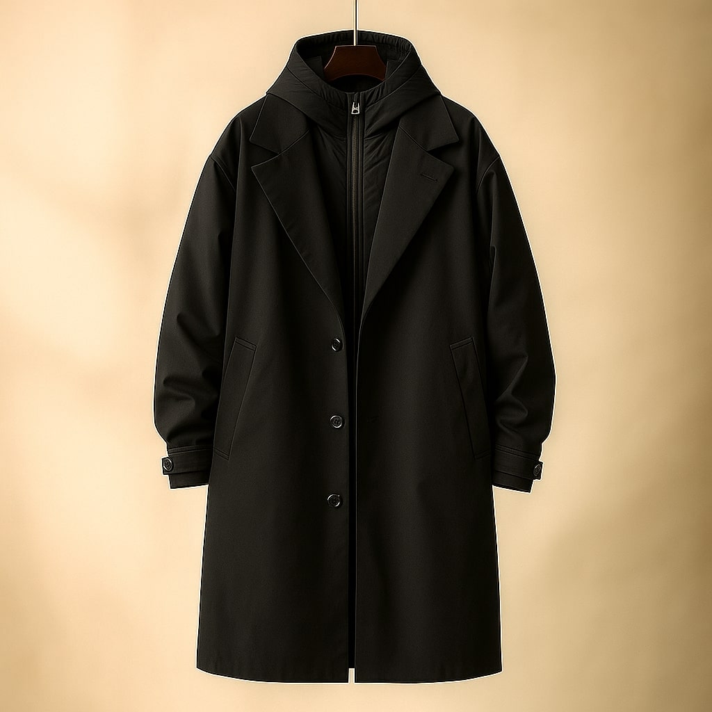 Ephraim Men’s Cotton Layered Coat – Tailored Technical Design with Detachable Insert