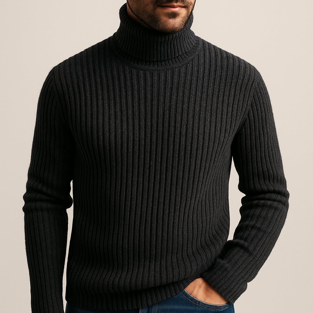 Arnelio Men’s Turtleneck Sweater – Thick Ribbed Knit with Structured Collar