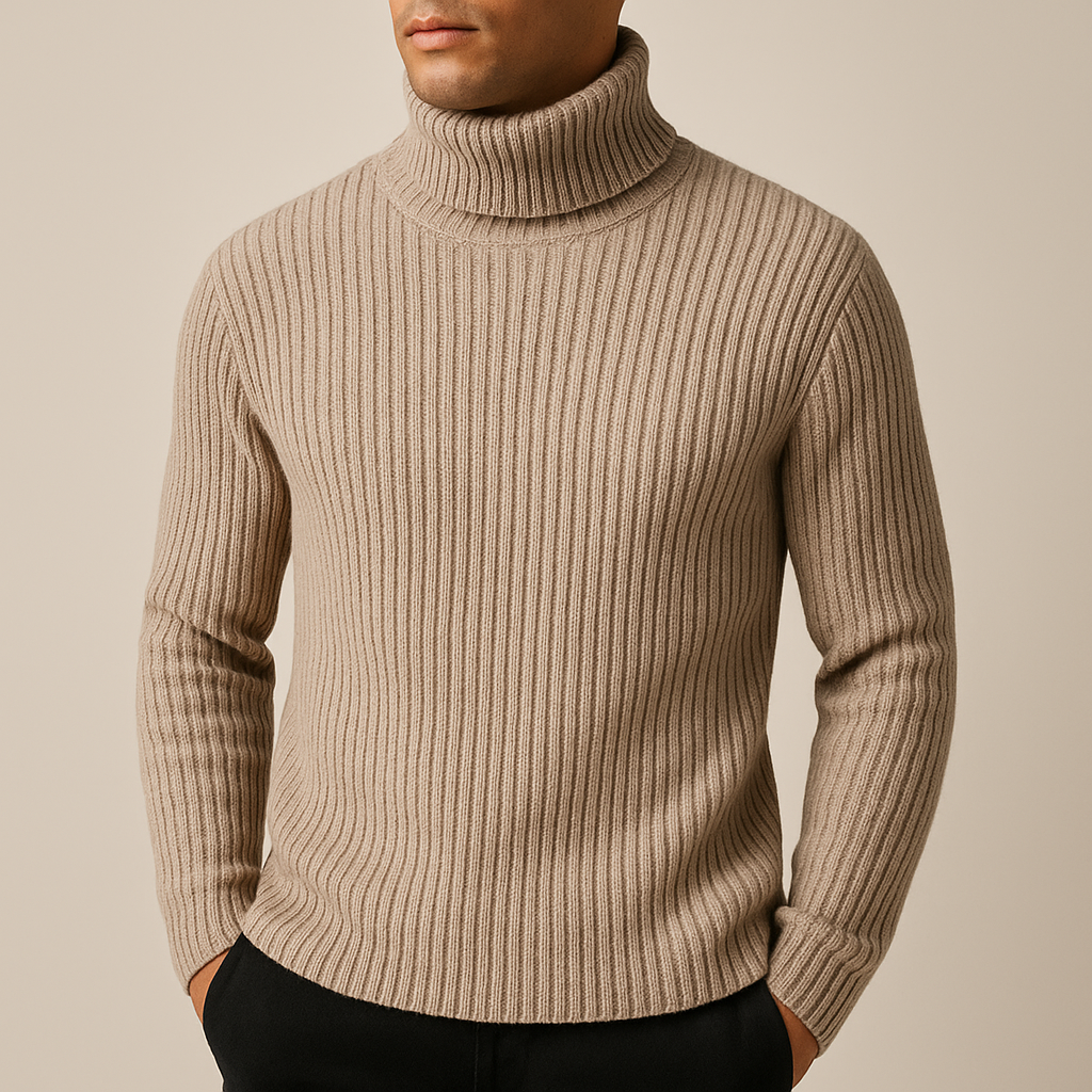 Arnelio Men’s Turtleneck Sweater – Thick Ribbed Knit with Structured Collar