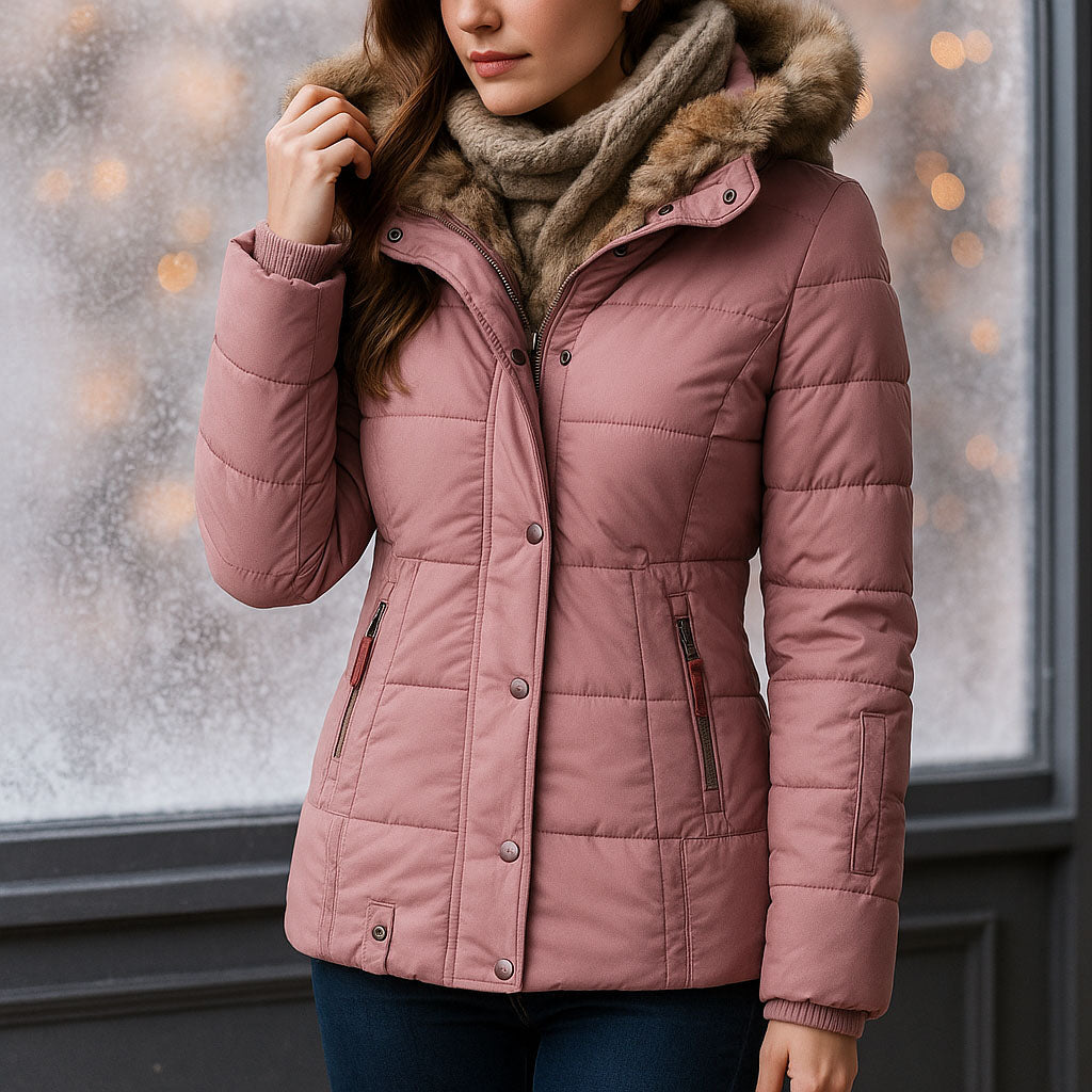Veronica Women’s Puffer Jacket – Quilted Winter Coat with Detachable Fur Hood