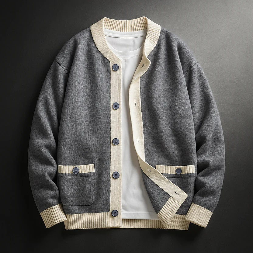Holand Men’s Cardigan – Two-Tone Button Placket Knitted Cardigan