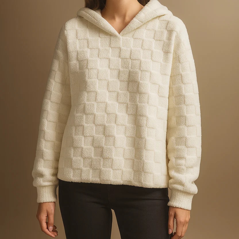 Everett Unisex Fleece Hoodie – Oversized Check Texture