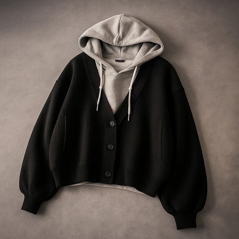 Marissa Women’s Cropped Cardigan – Puff Sleeve Zip-Up Knitted Hooded Cardigan