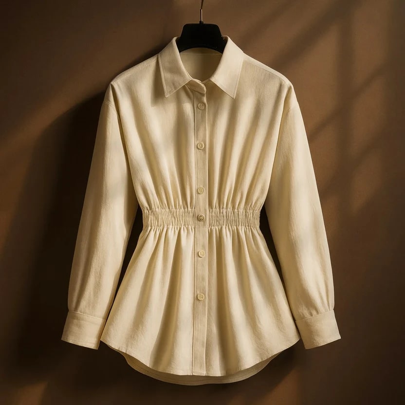 Lumiera Women’s Button-Up Shirt – Soft Woven Fabric with Defined Waist Fit