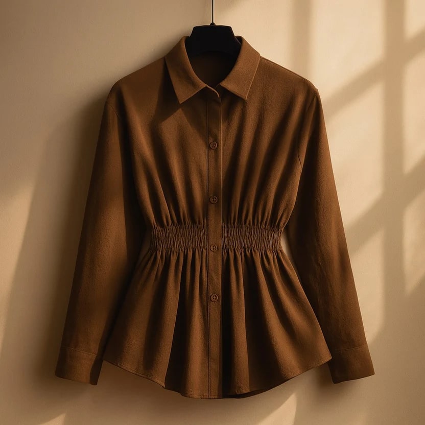 Lumiera Women’s Button-Up Shirt – Soft Woven Fabric with Defined Waist Fit