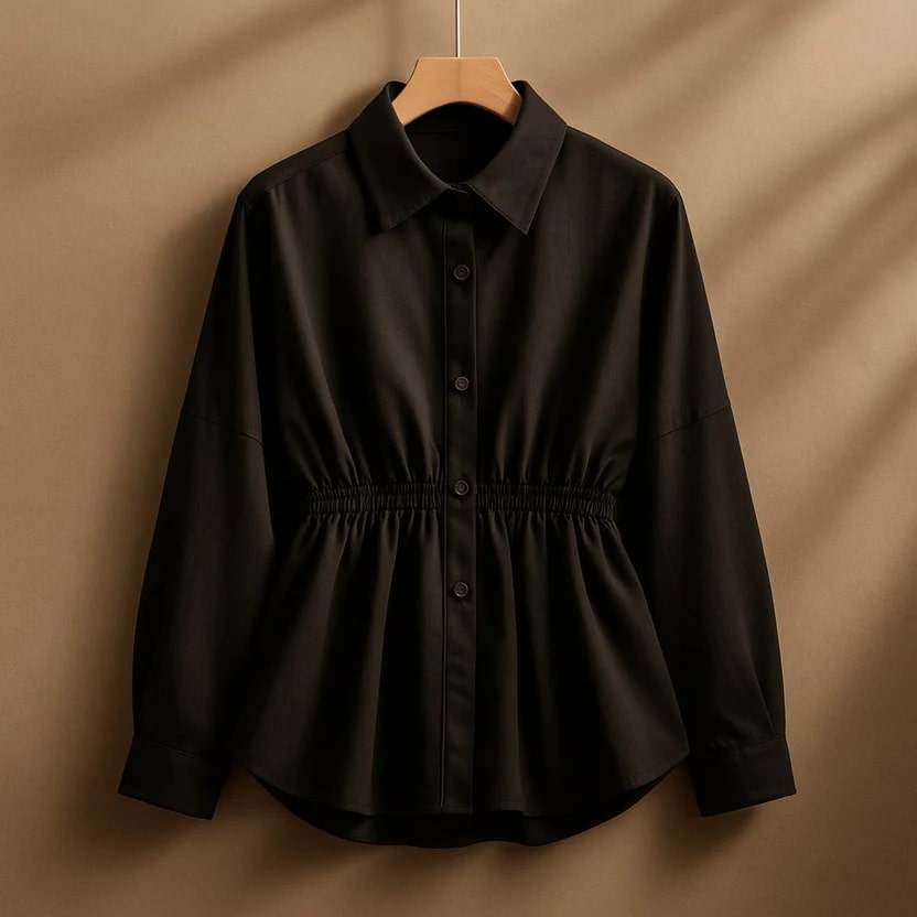 Lumiera Women’s Button-Up Shirt – Soft Woven Fabric with Defined Waist Fit