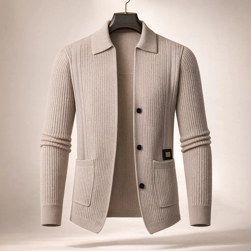 Matteo Men’s Cardigan – Textured Knit Shirt-Style Cardigan