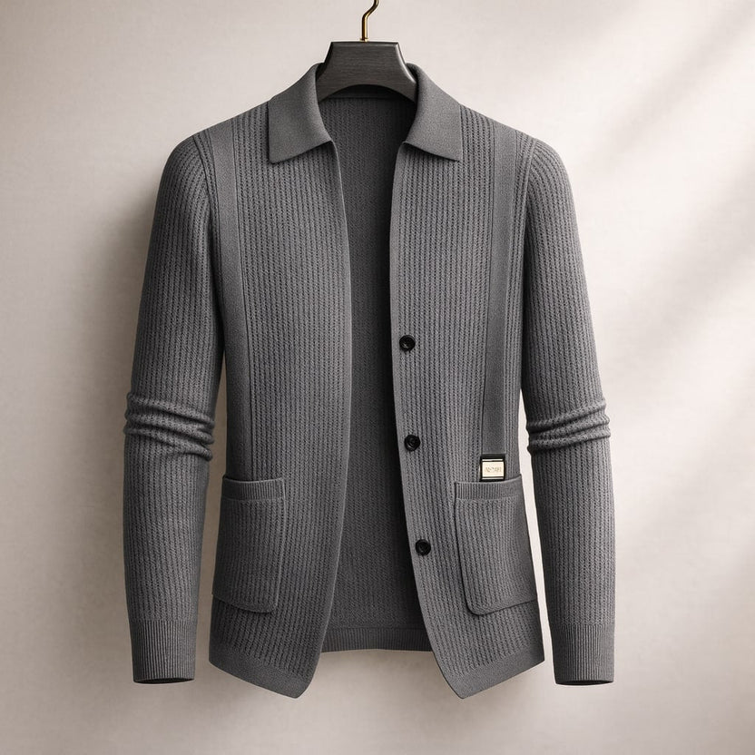 Matteo Men’s Cardigan – Textured Knit Shirt-Style Cardigan