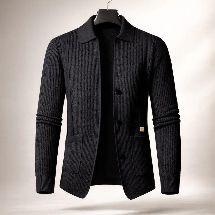 Matteo Men’s Cardigan – Textured Knit Shirt-Style Cardigan
