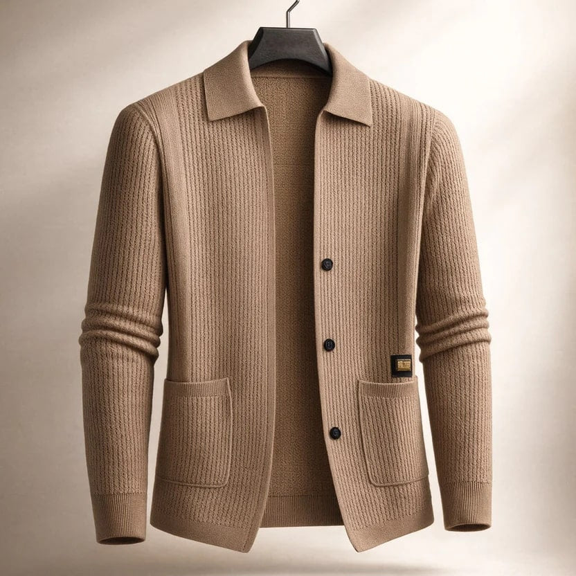 Matteo Men’s Cardigan – Textured Knit Shirt-Style Cardigan