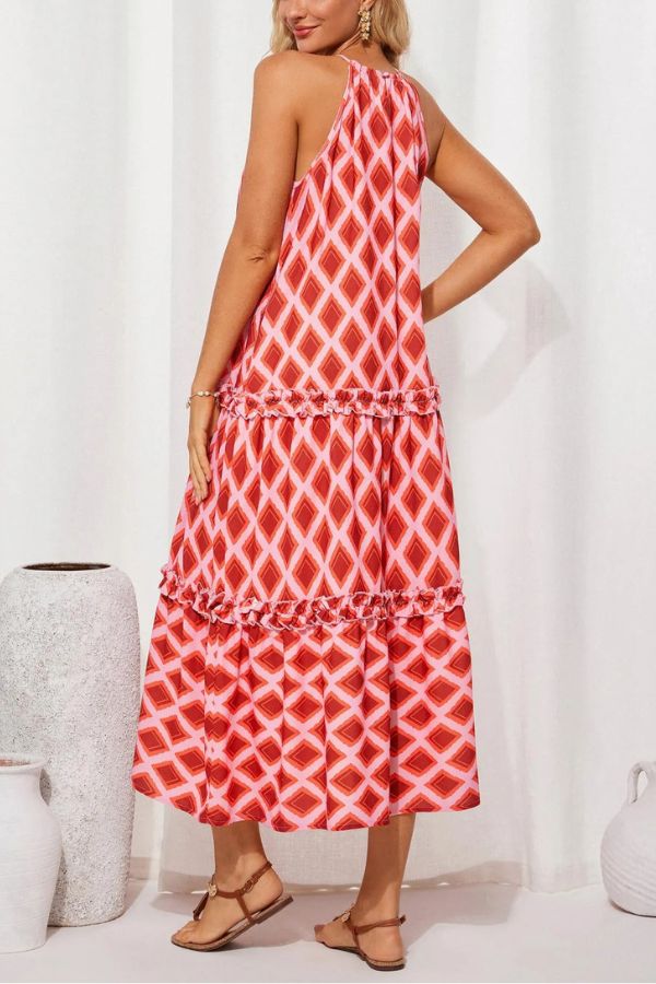 Isla Halter Vacation Dress – Lightweight Floral Maxi with Elegant Neckline for Summer Travel