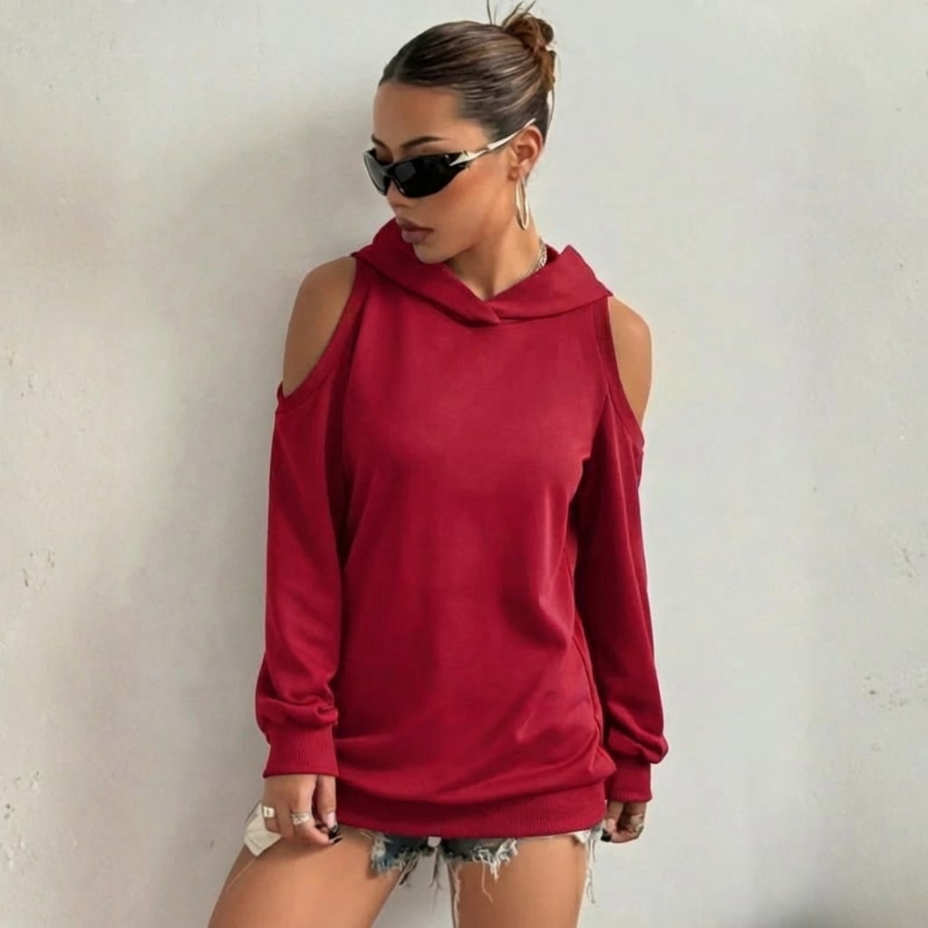 Maristella Women’s Cut-Out Hoodie – Soft Knit Sweater