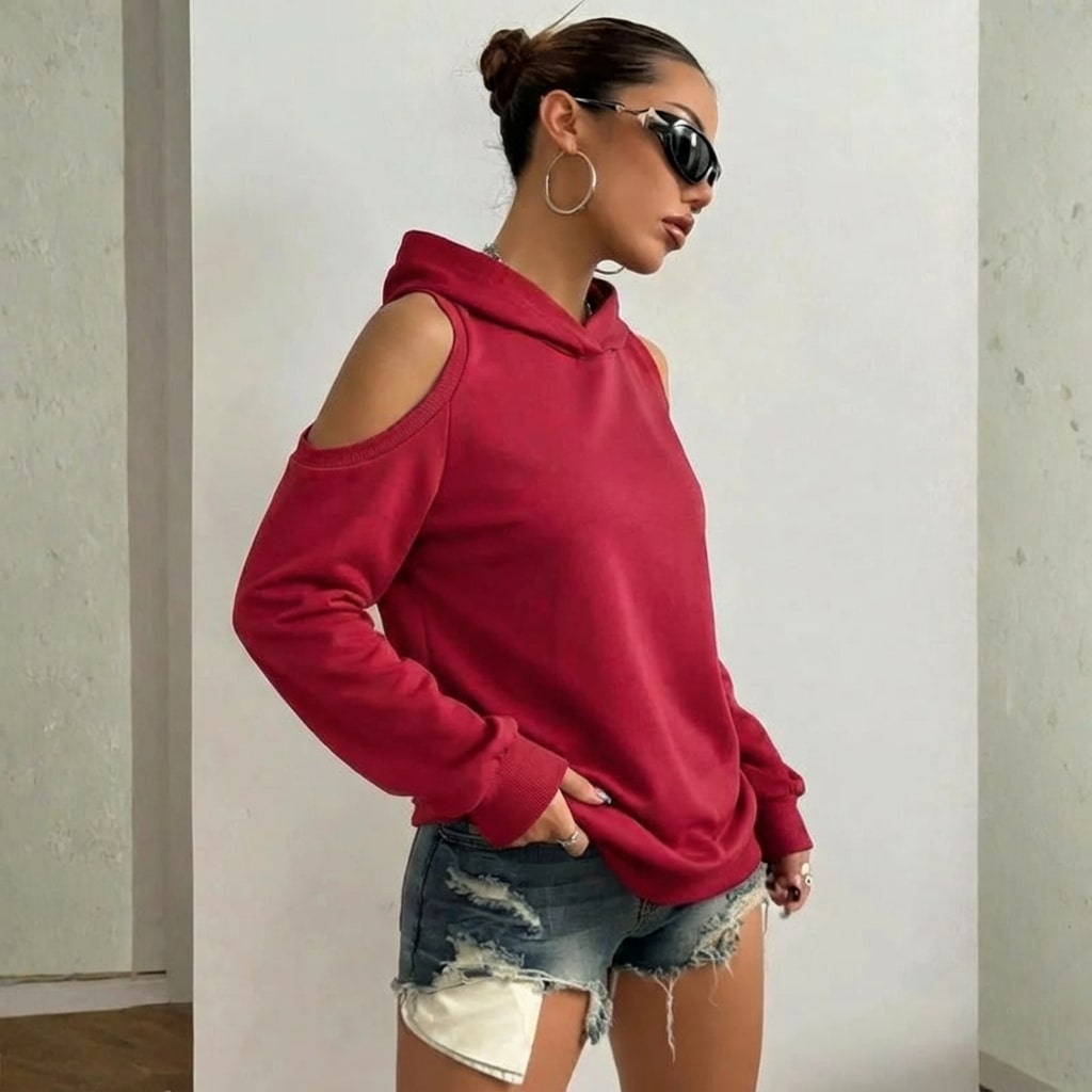 Maristella Women’s Cut-Out Hoodie – Soft Knit Sweater