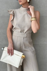 Leona One‑Shoulder Co‑ord Set – Ruffled Top & Straight‑Leg Pants for Summer Styling