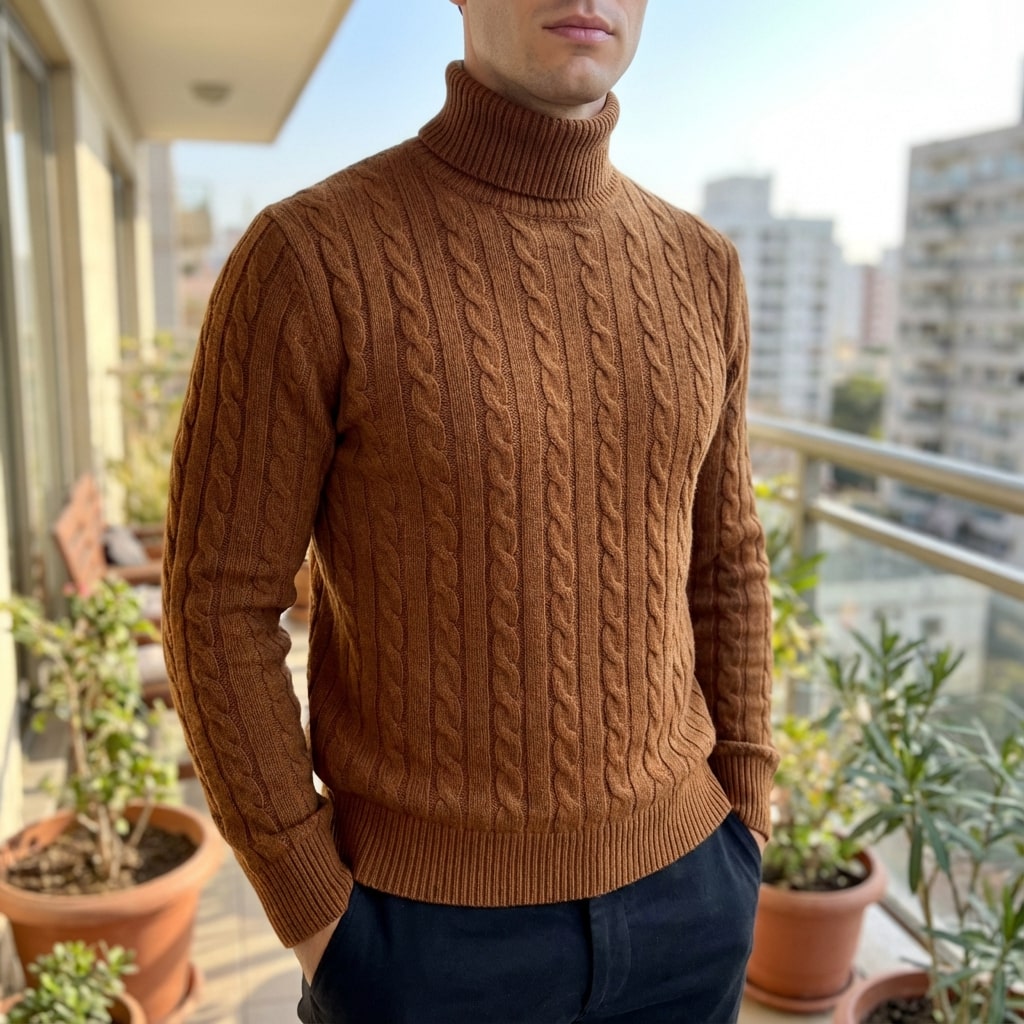 Arthur Men’s Turtleneck Sweater – Cable Knit Jumper