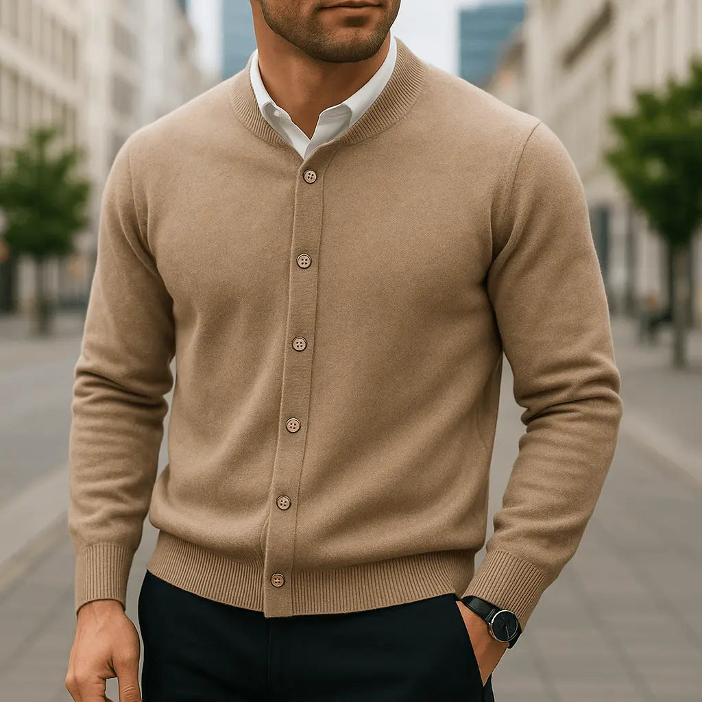 Frostan Men’s Cashmere Cardigan – Lightweight Brushed Knit with Button-Up Design