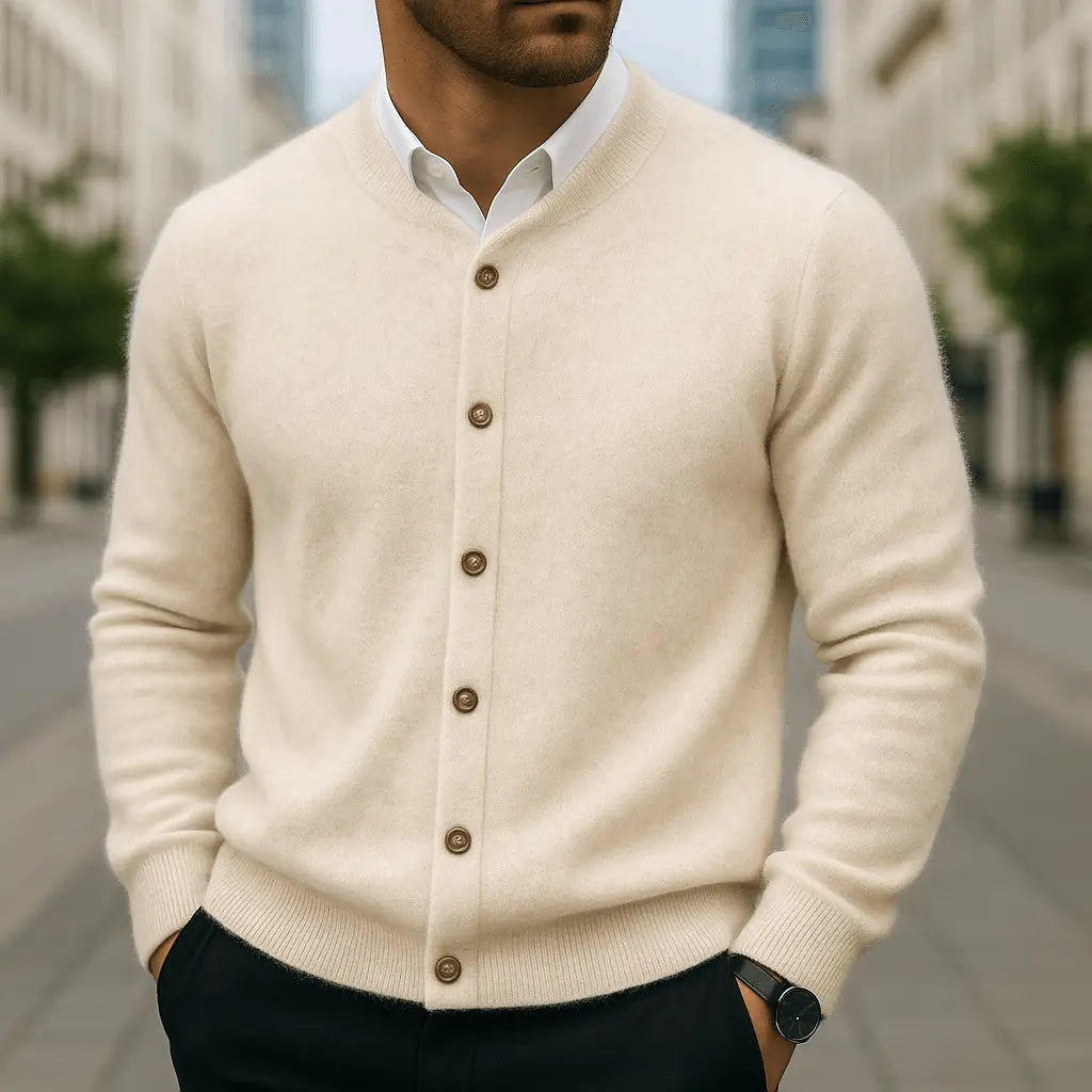 Frostan Men’s Cashmere Cardigan – Lightweight Brushed Knit with Button-Up Design