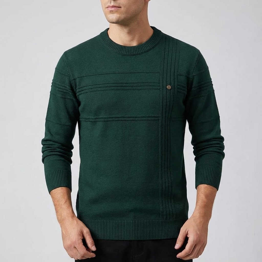 Bradford Men’s Cotton Sweater – Midweight Crew Neck Jumper with Tailored Fit